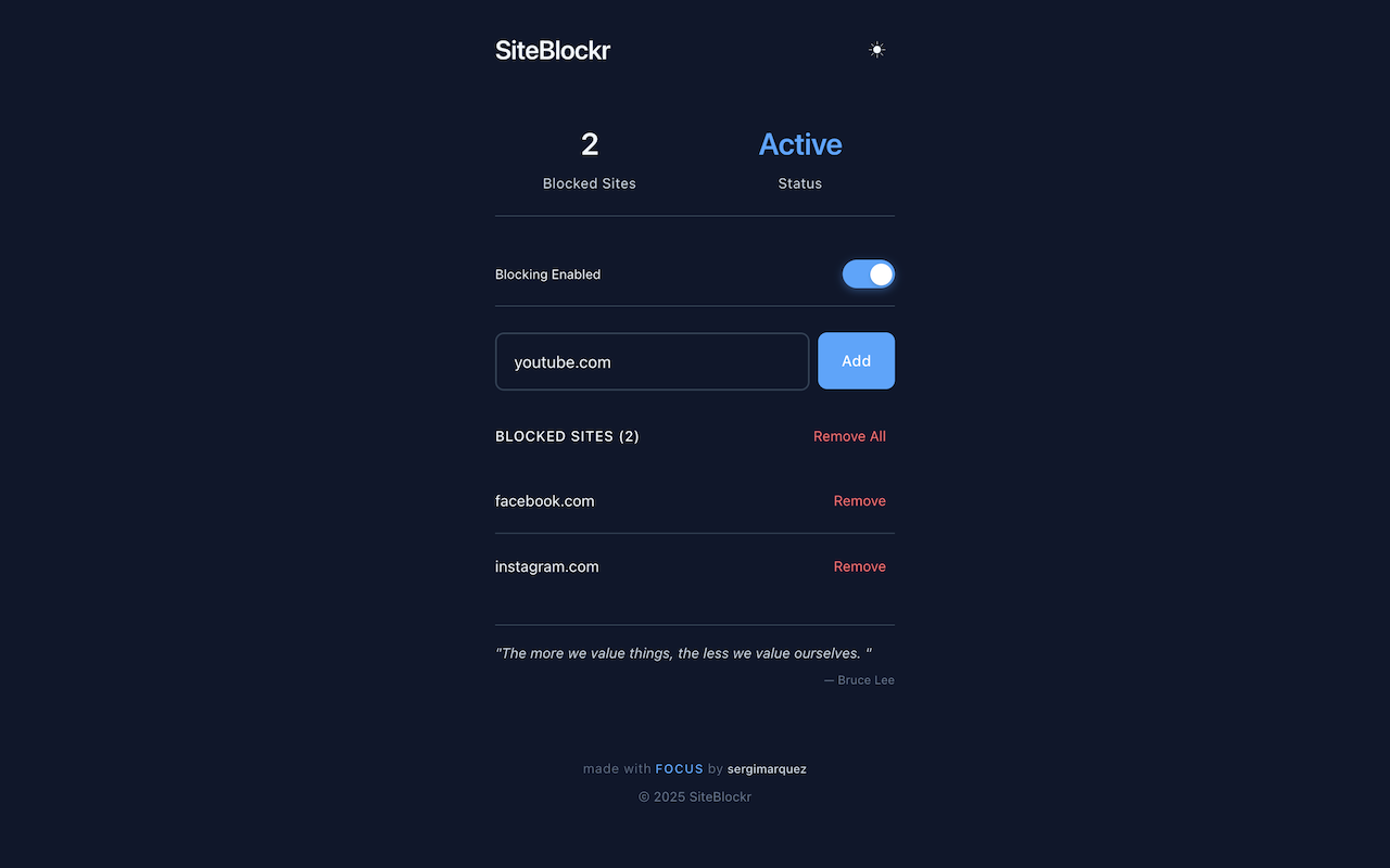 Screenshot of SiteBlockr extension