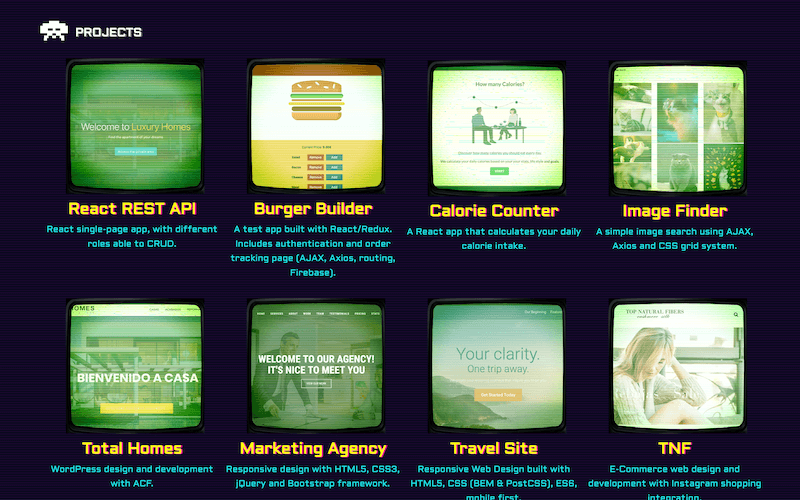 Screenshot of Retro Portfolio website